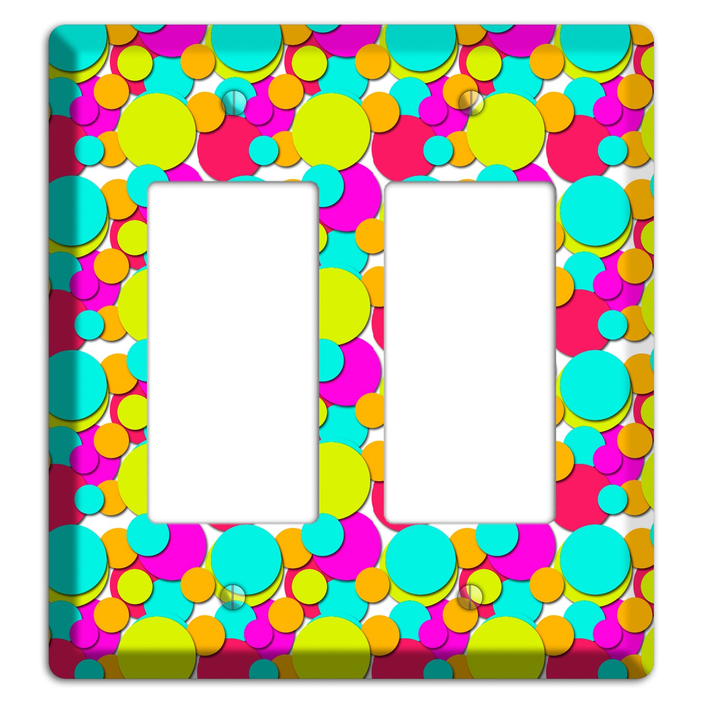 Aqua Fuschia Yellow Red Orange Bubble Dots 2 Rocker Wallplate