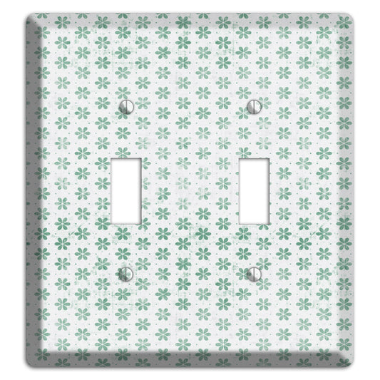 White with Green Grunge Floral Contour 2 Toggle Wallplate