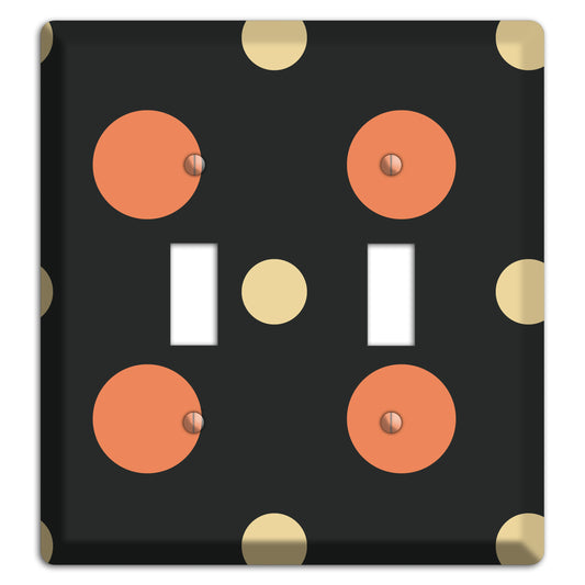 Black with Coral and Beige Multi Medium Polka Dots 2 Toggle Wallplate