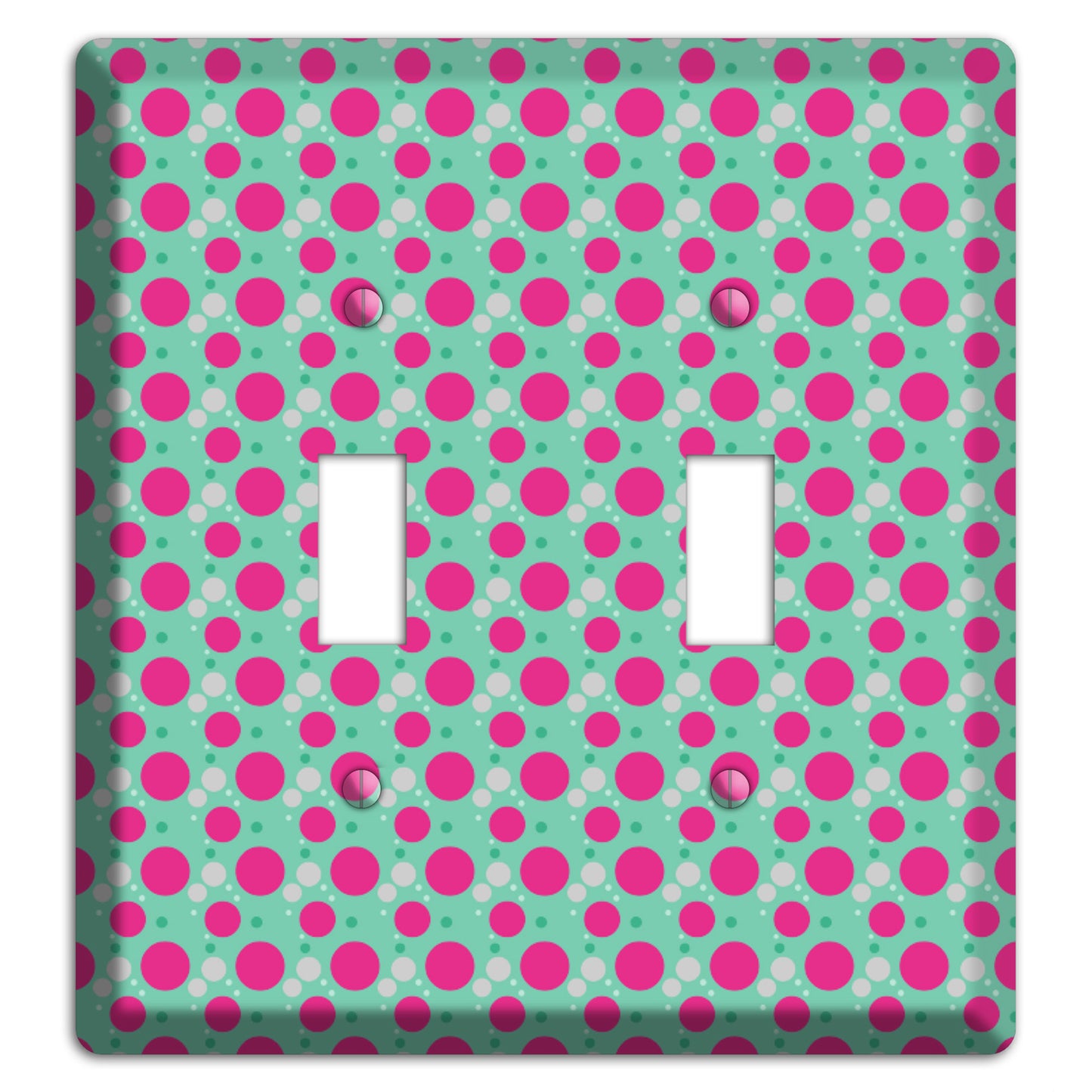 Aqua with Fuscia and Grey Small Dots 2 Toggle Wallplate