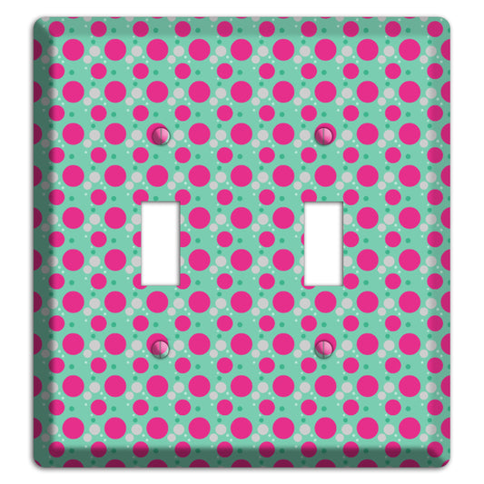 Aqua with Fuscia and Grey Small Dots 2 Toggle Wallplate