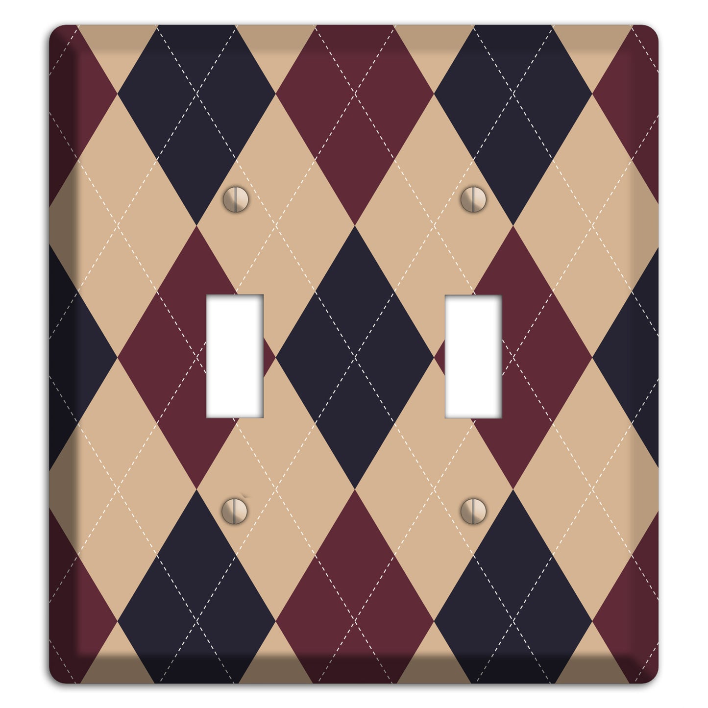 Brown and Tan Argyle 2 Toggle Wallplate