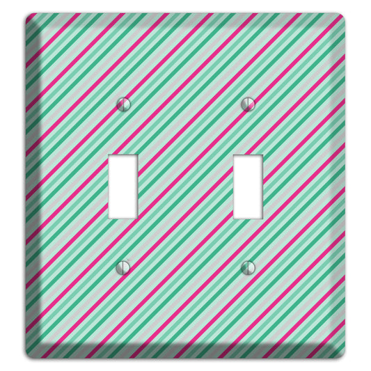 Grey Fuschia and Multi Aqua Angled Stripes 2 Toggle Wallplate