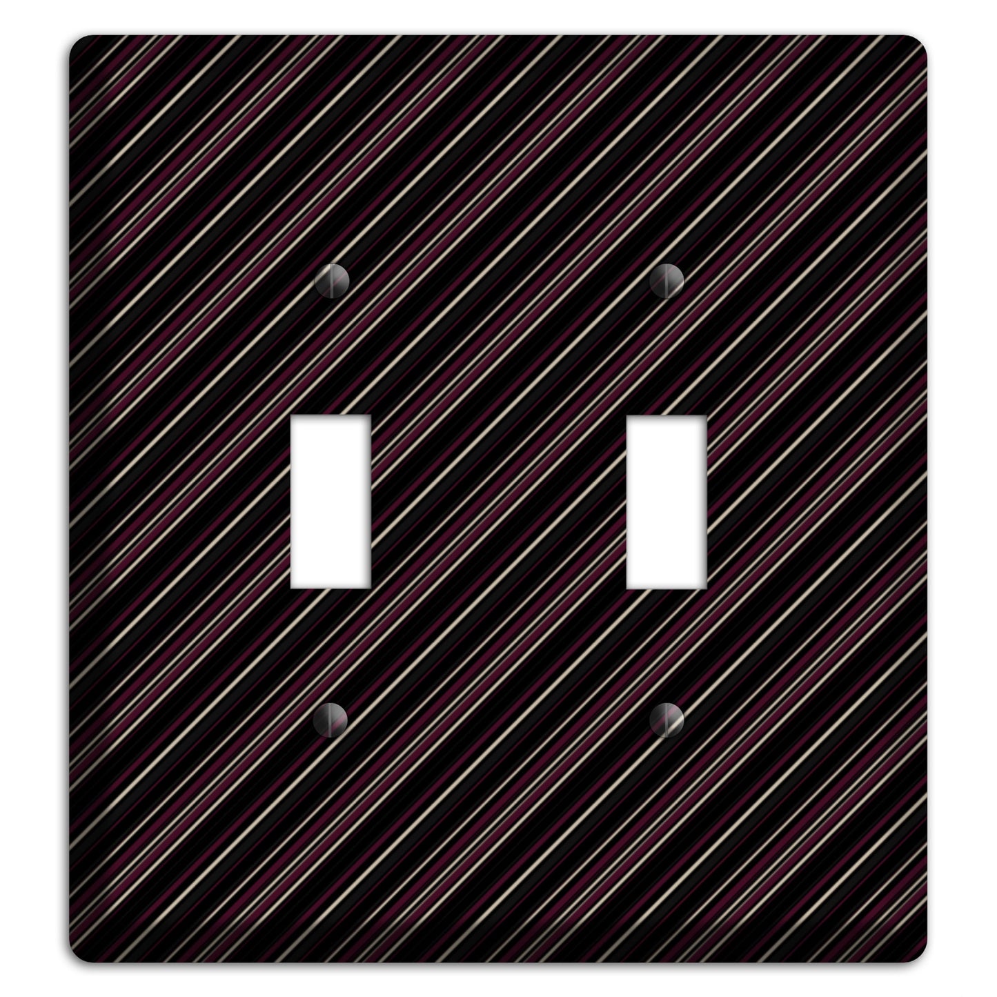 Black with White and Burgundy Angled Pinstripe 2 Toggle Wallplate