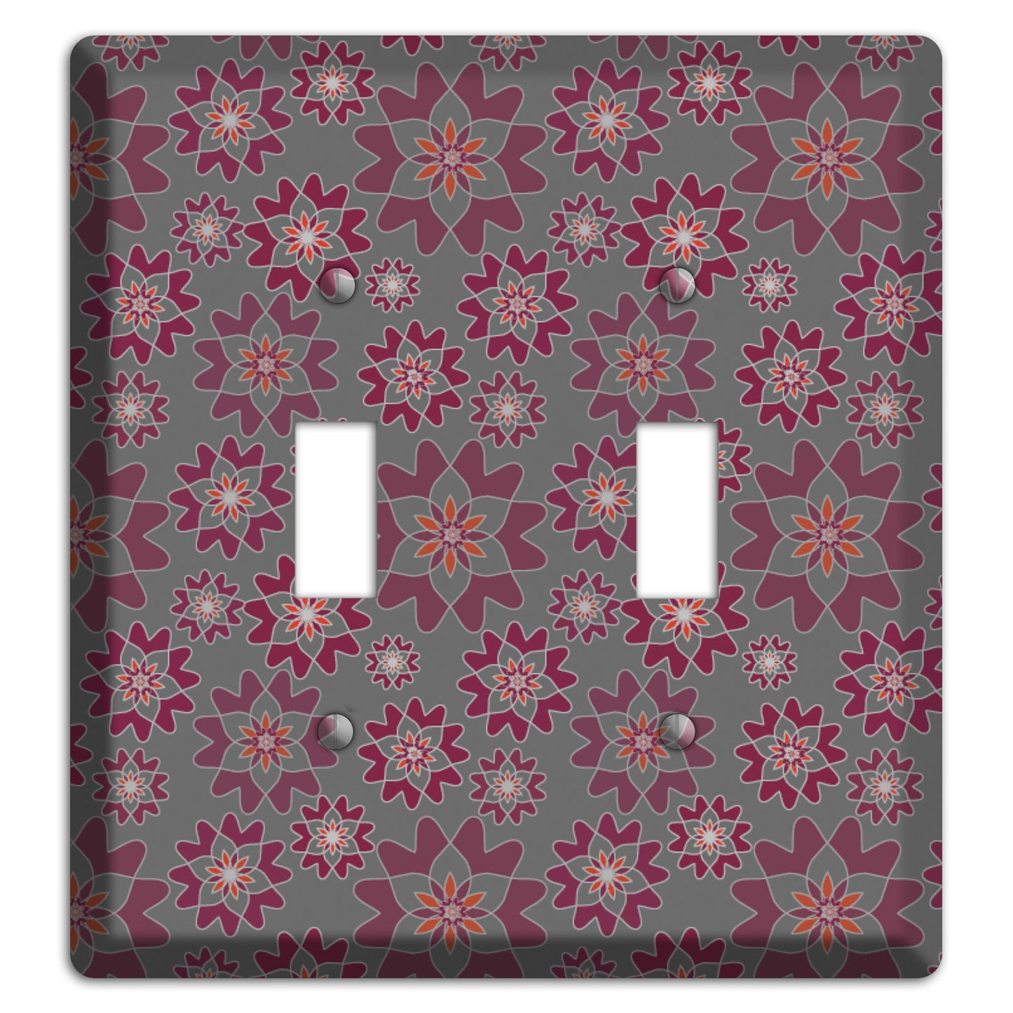 Grey with Burgundy Retro Suzani 2 Toggle Wallplate