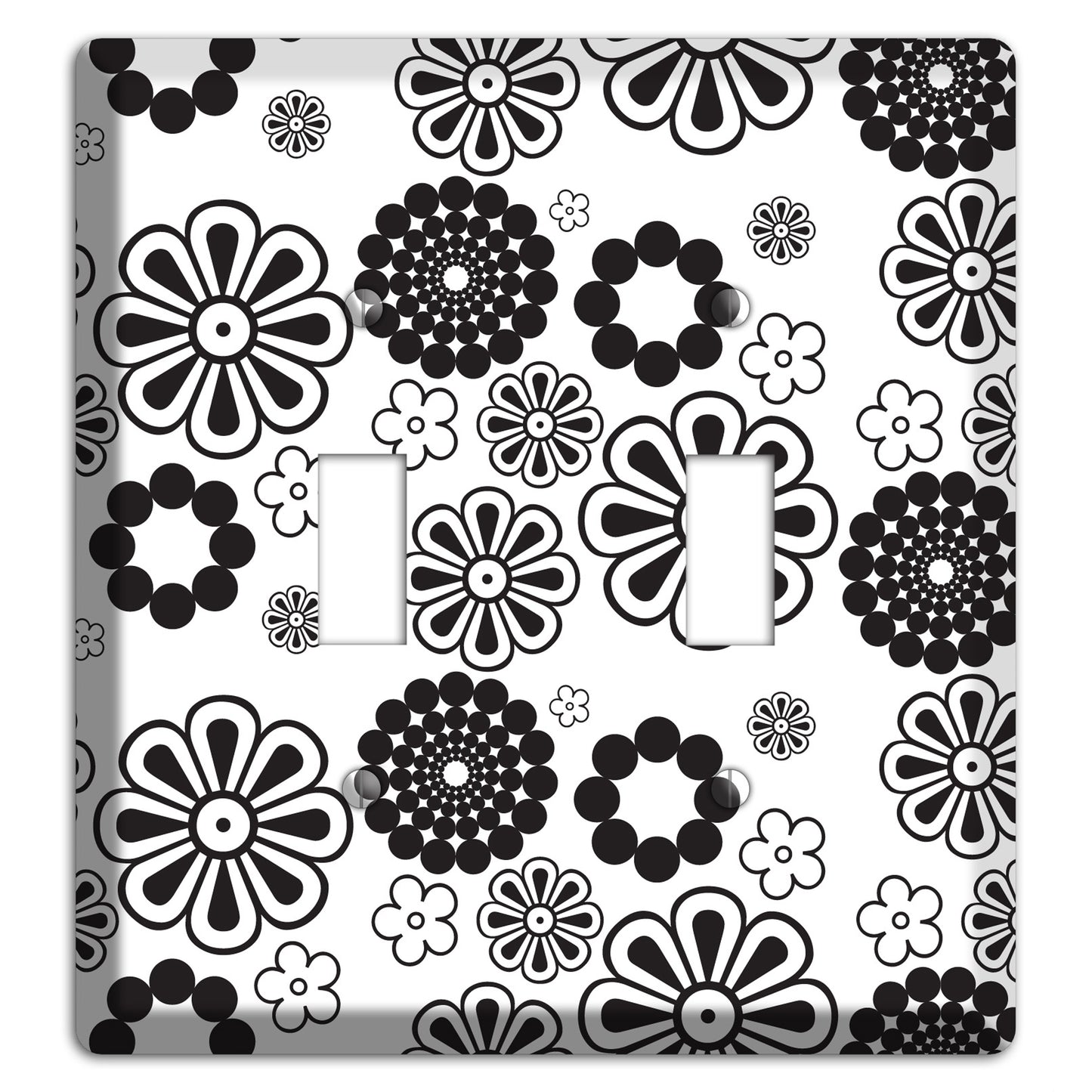 White With Black Retro Floral Contour 2 Toggle Wallplate