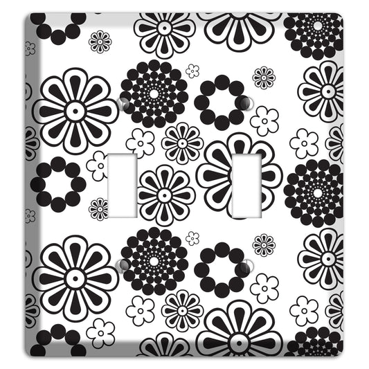 White With Black Retro Floral Contour 2 Toggle Wallplate