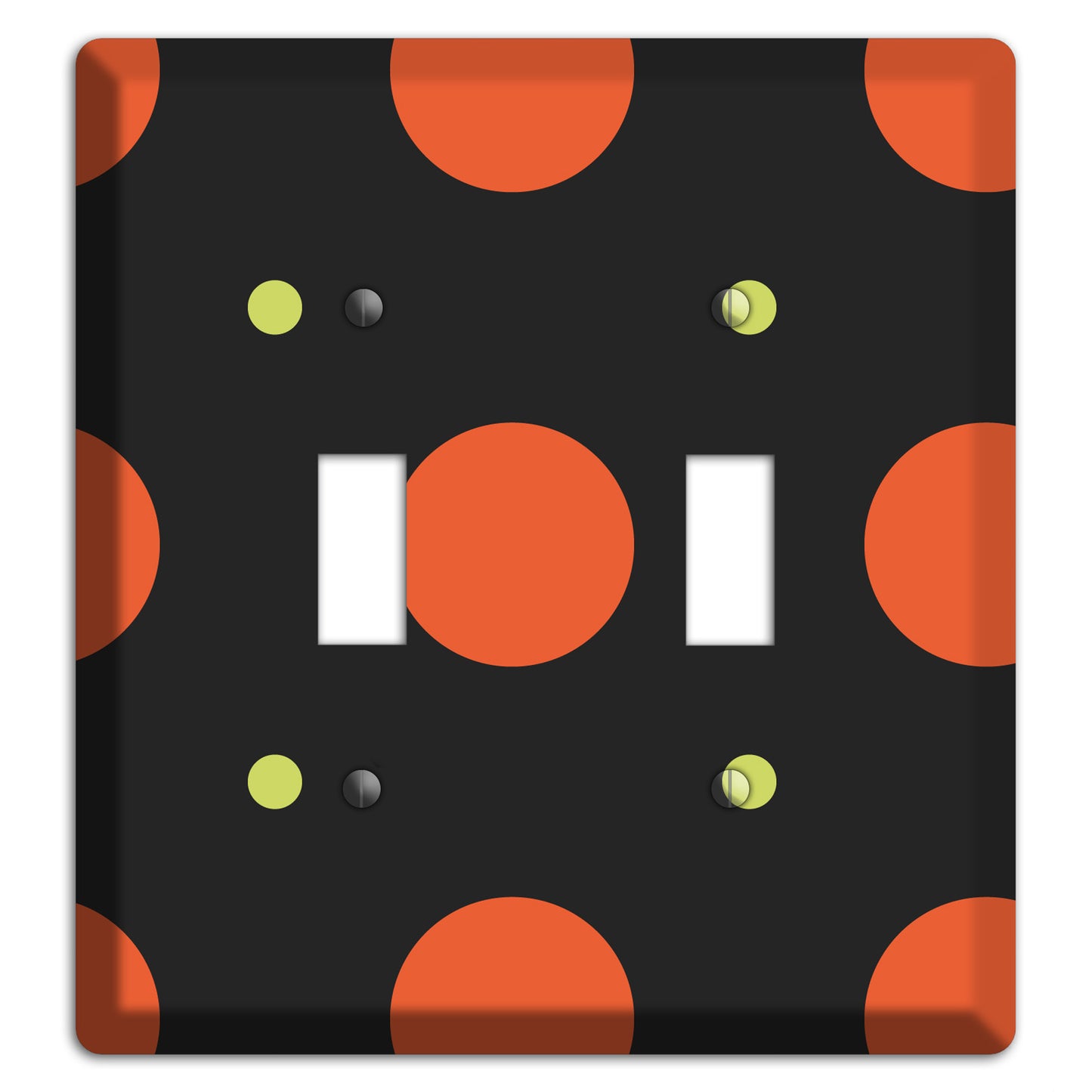 Black wih Orange and Lime Multi Tiled Medium Dots 2 Toggle Wallplate