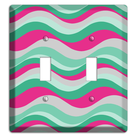 Grey Fuschia and Multi Aqua Retro Waves 2 Toggle Wallplate