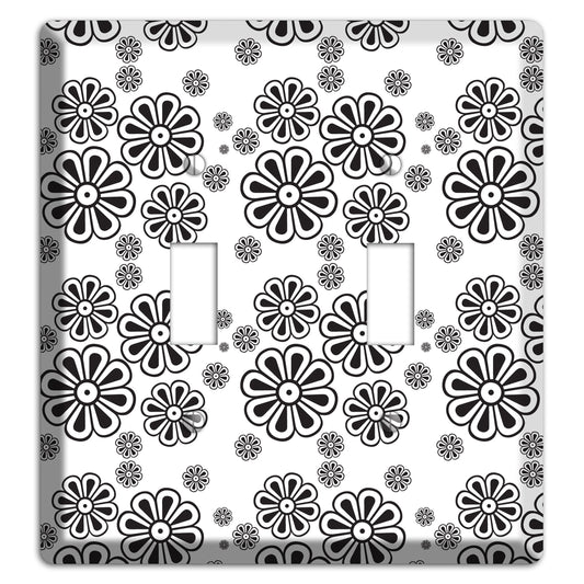 White With Black Small Retro Floral Contour 2 Toggle Wallplate