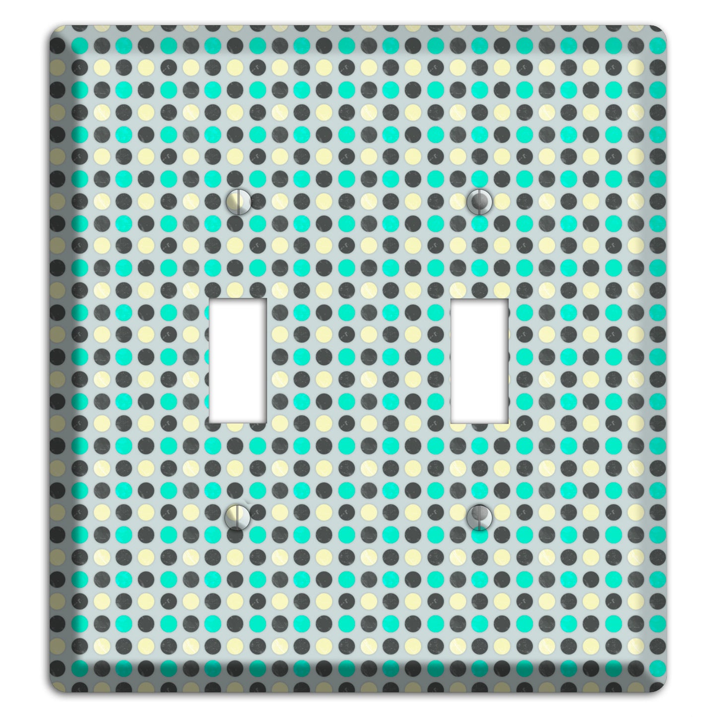 Grey with Black Off White and Turquoise Dots 2 Toggle Wallplate