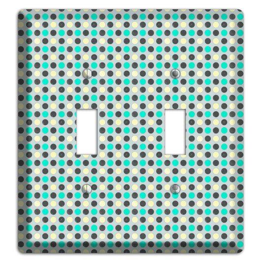 Grey with Black Off White and Turquoise Dots 2 Toggle Wallplate