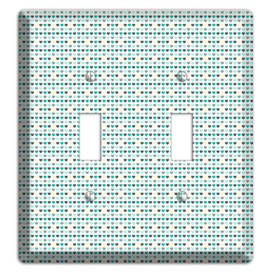 Multi Teal Grey Yellow Optical Hearts 2 Toggle Wallplate