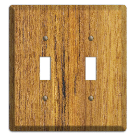 Teak Wood Double Toggle Switchplate