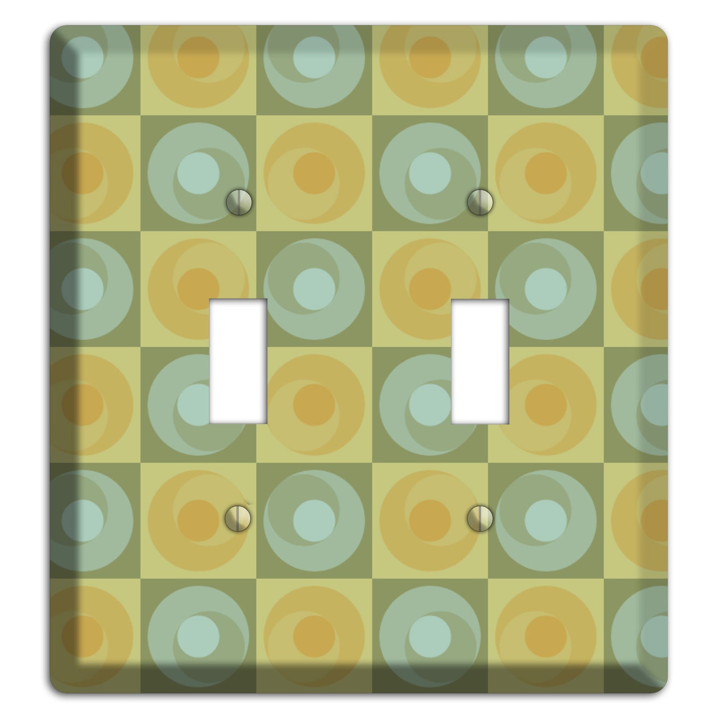 Multi Sage and Mustard Checked Circles 2 Toggle Wallplate