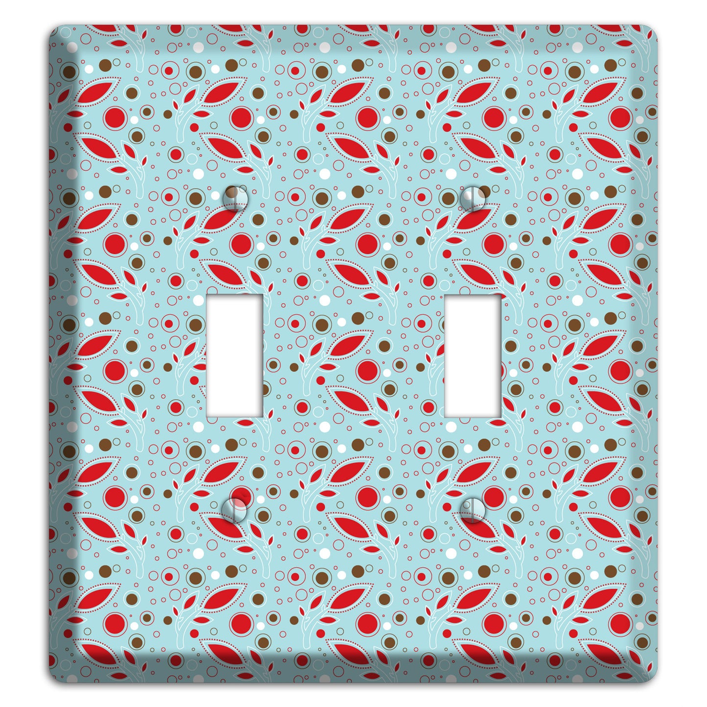 Dusty Blue with Red and Brown Retro Sprig 2 Toggle Wallplate