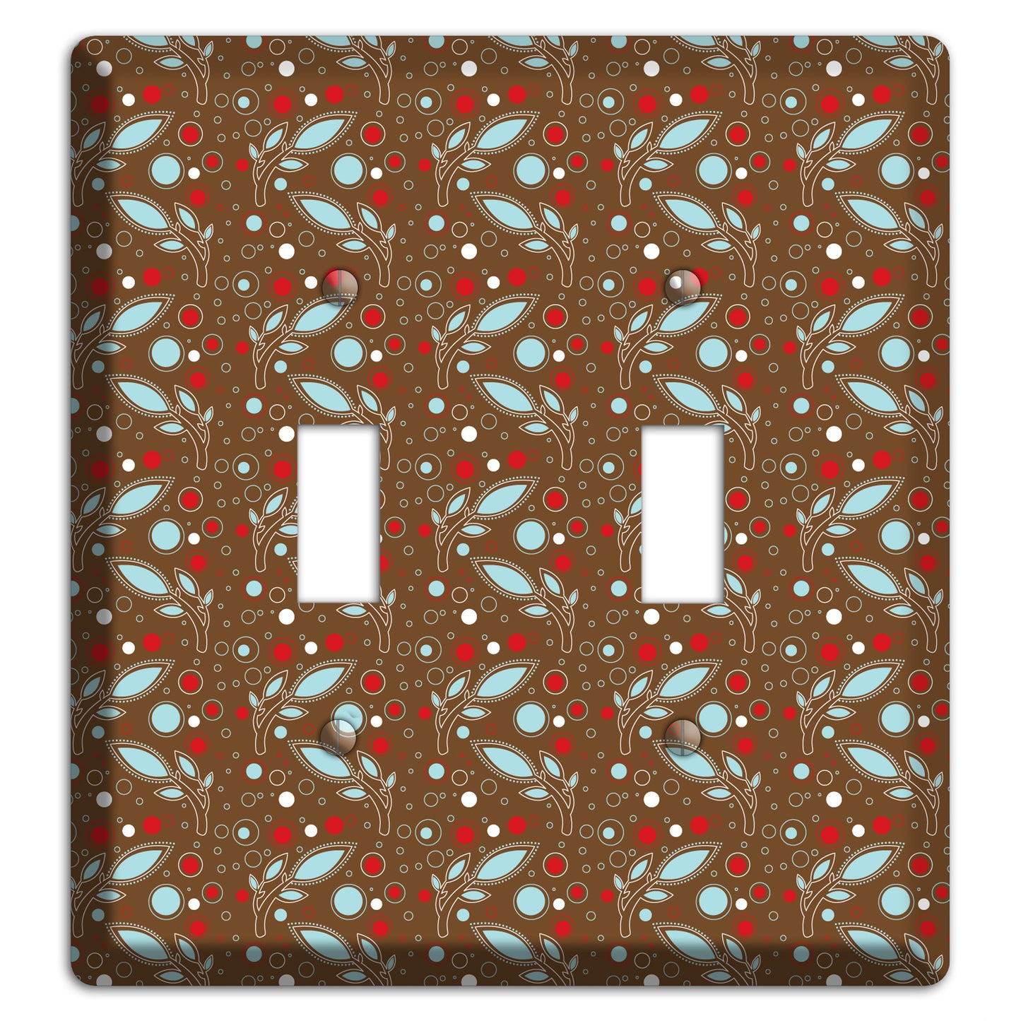 Brown with Red and Dusty Blue Retro Sprig 2 Toggle Wallplate