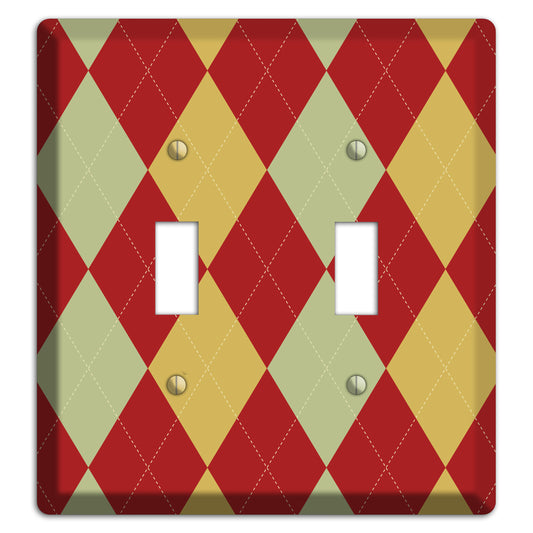 Burnt Orange and Light Green Argyle 2 Toggle Wallplate