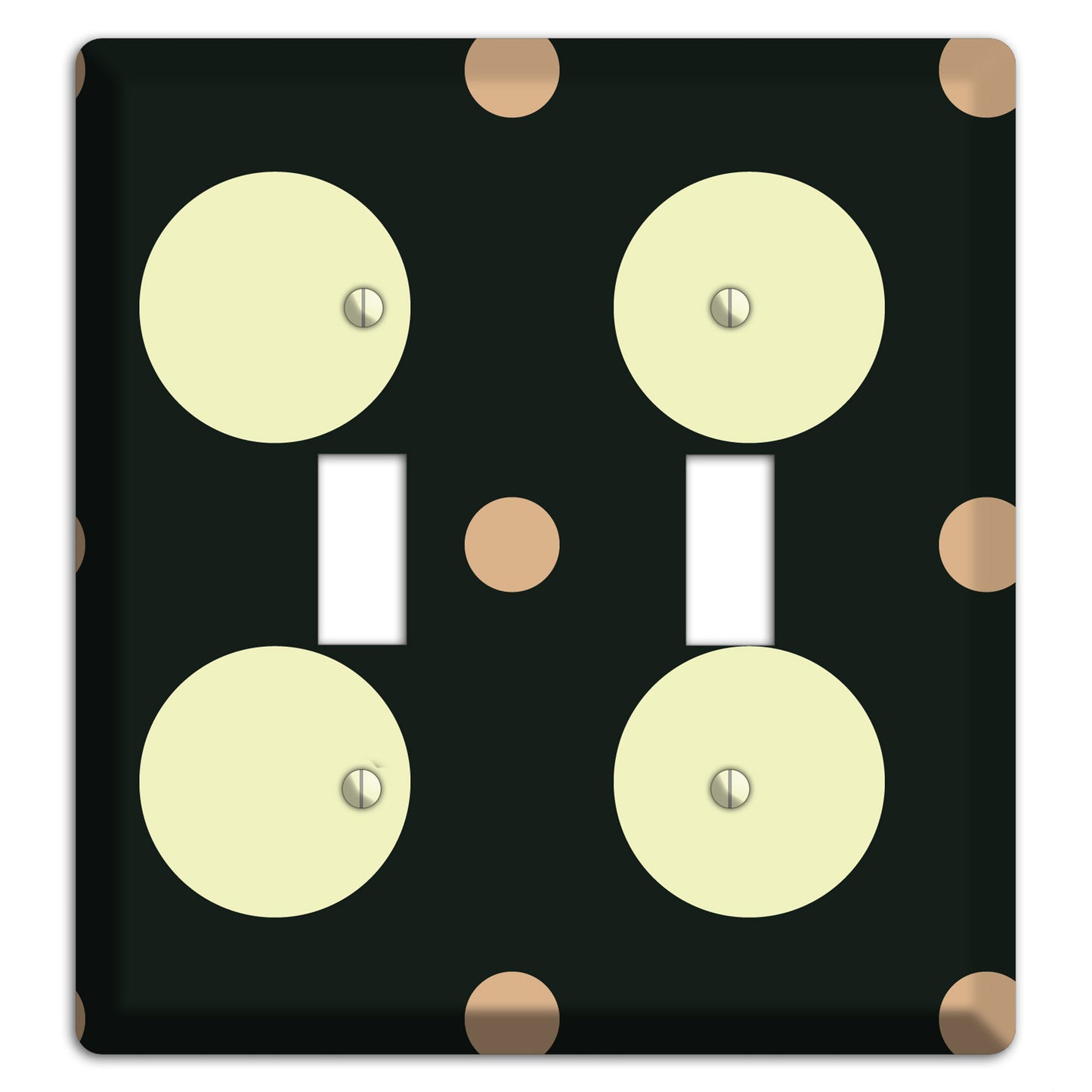 Black with Yellow and Mauve Multi Medium Polka Dots 2 Toggle Wallplate