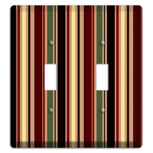 Multi olive and Burgundy Vertical Stripes 2 Toggle Wallplate