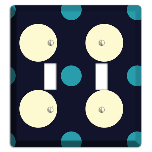 Black with Yellow and Teal Multi Medium Polka Dots 2 Toggle Wallplate