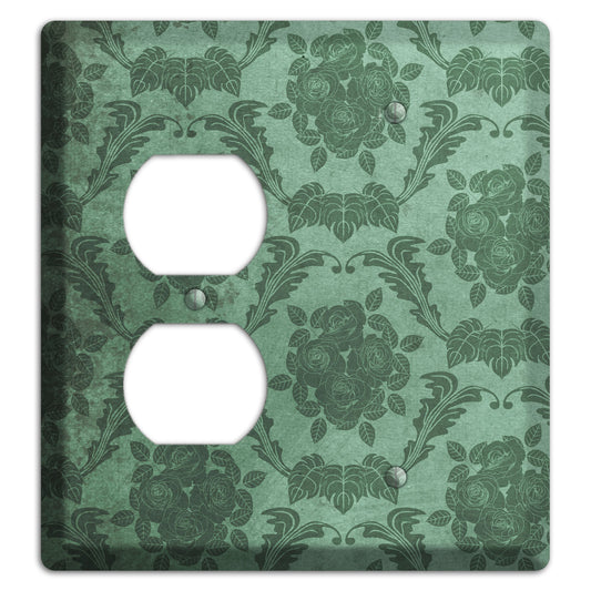 Viridian Green Vintage Rose Damask Duplex / Blank Wallplate