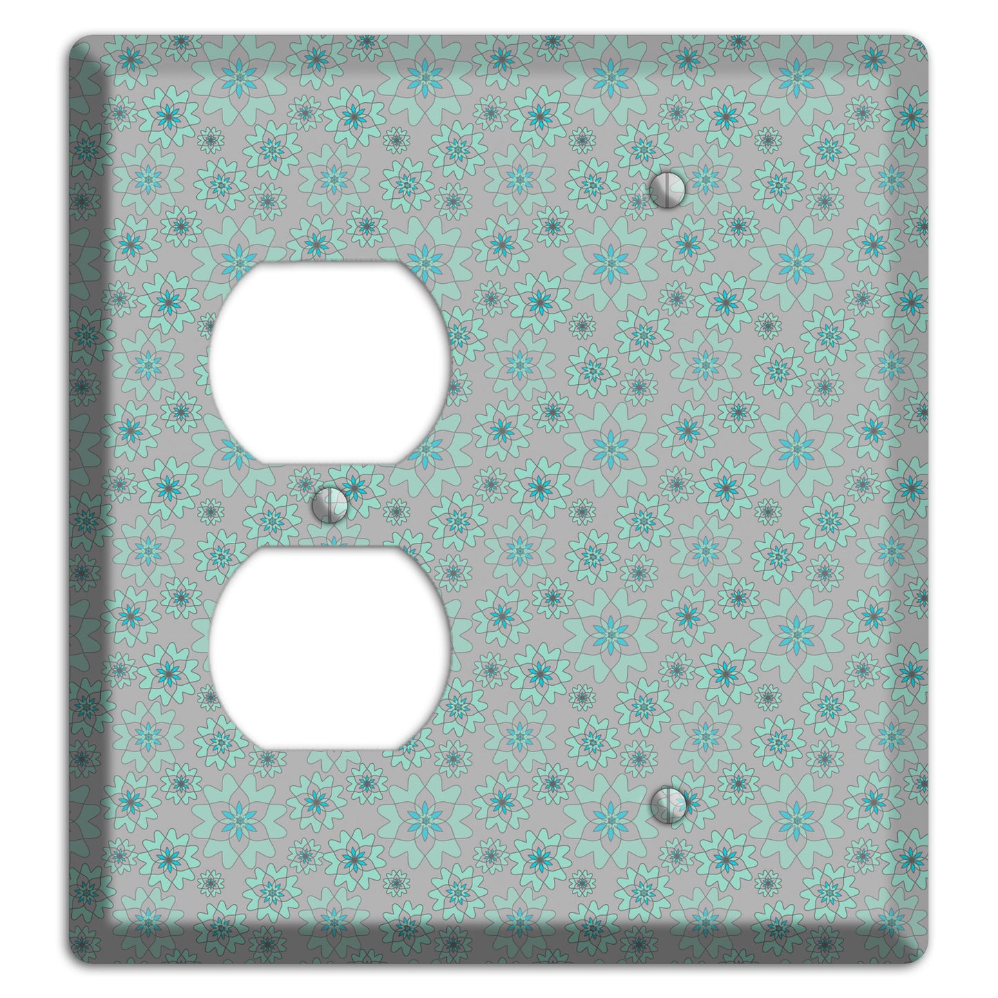 Grey with Tiny Aqua Retro Suzani 2 Duplex / Blank Wallplate