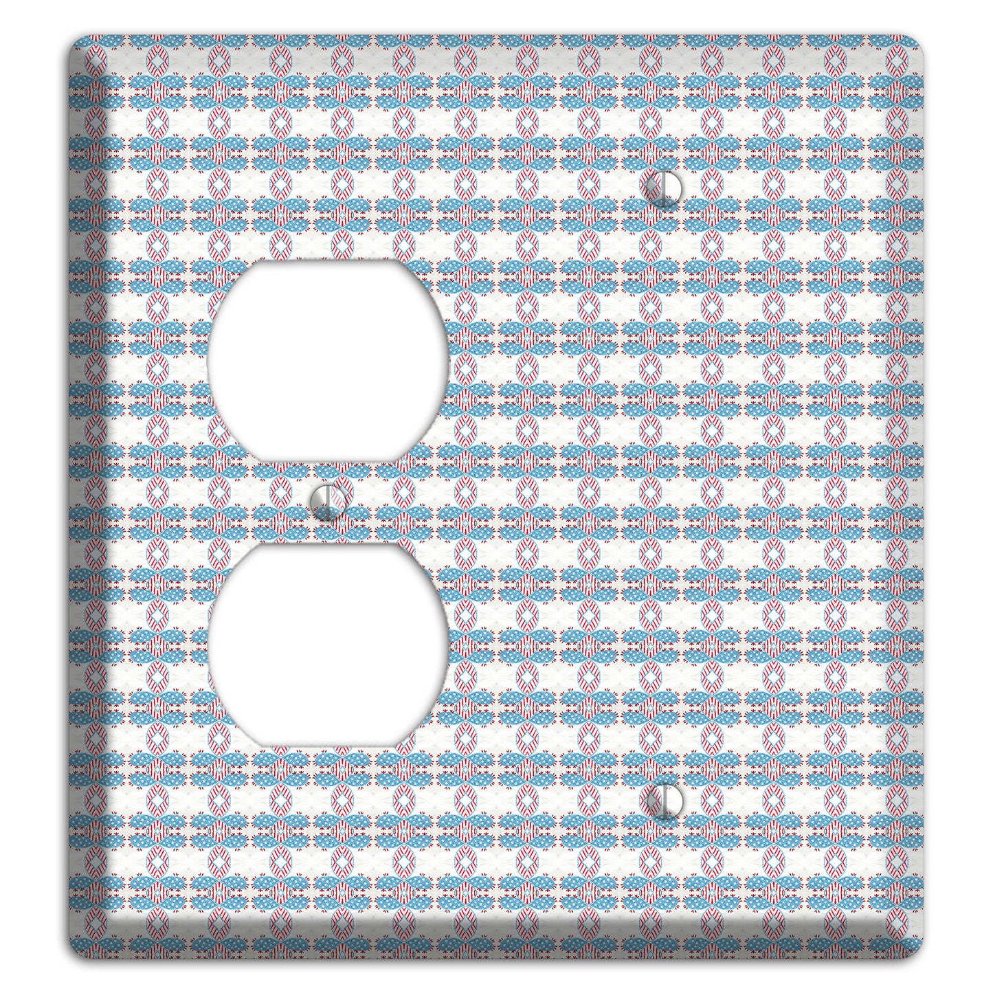 White with Faded Blue and Red Tapestry Duplex / Blank Wallplate