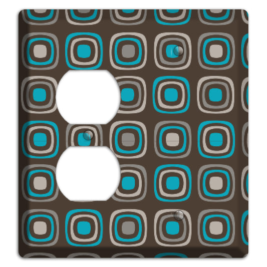 Multi Brown and Turquoise Retro Squares Duplex / Blank Wallplate