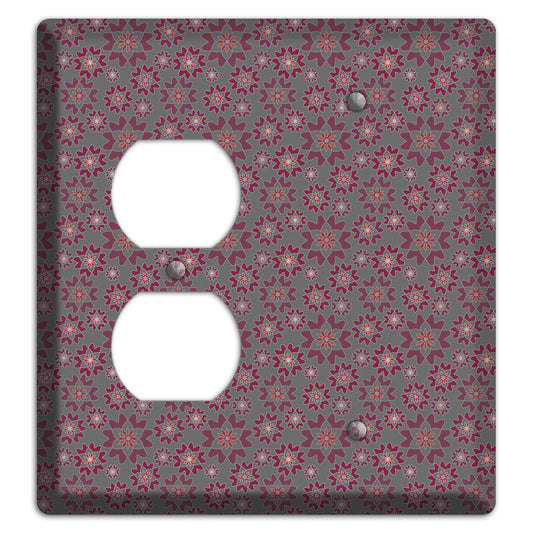 Grey with Tiny Burgundy Retro Suzani 2 Duplex / Blank Wallplate