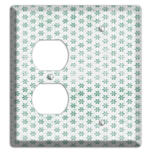 White with Green Grunge Floral Contour Duplex / Blank Wallplate