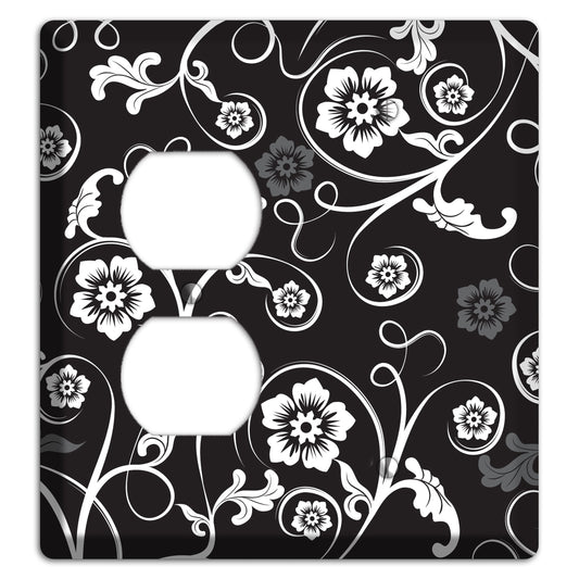 Black with White Flower Sprig Duplex / Blank Wallplate