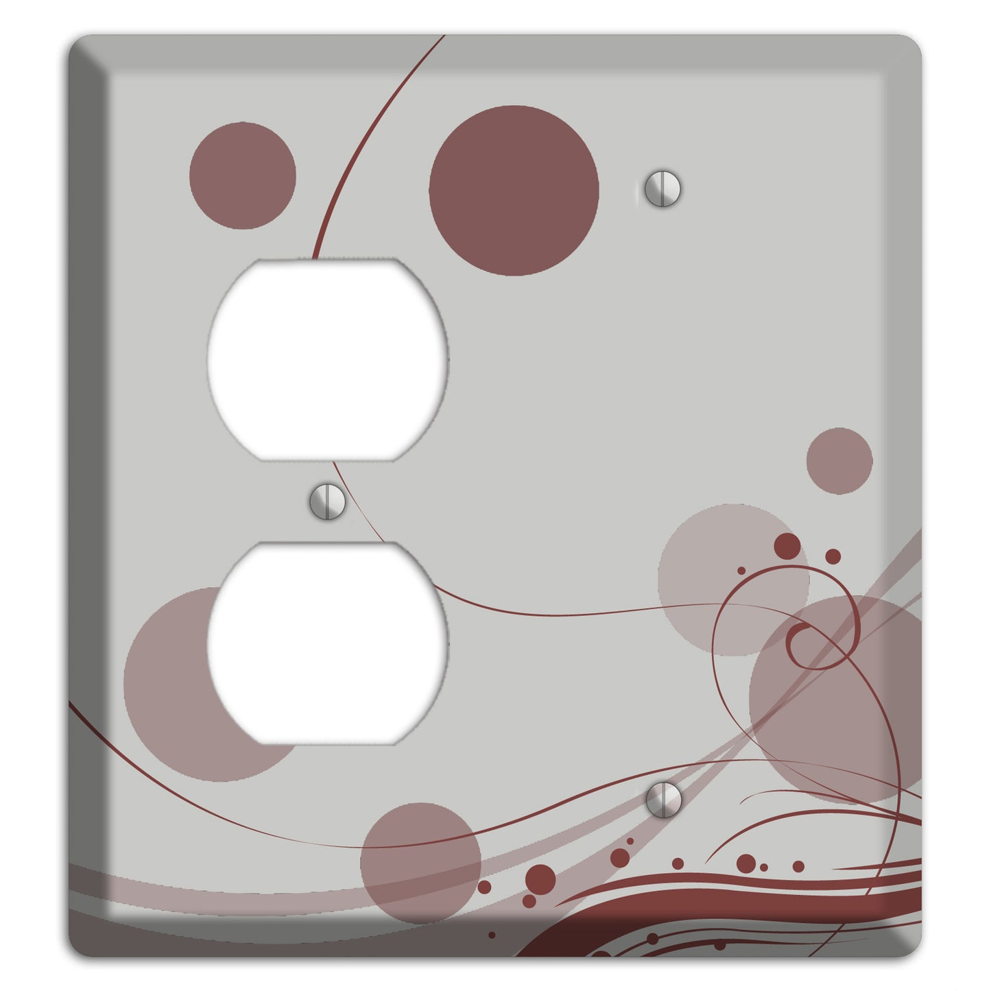 Grey with Maroon Dots and Swirls Duplex / Blank Wallplate