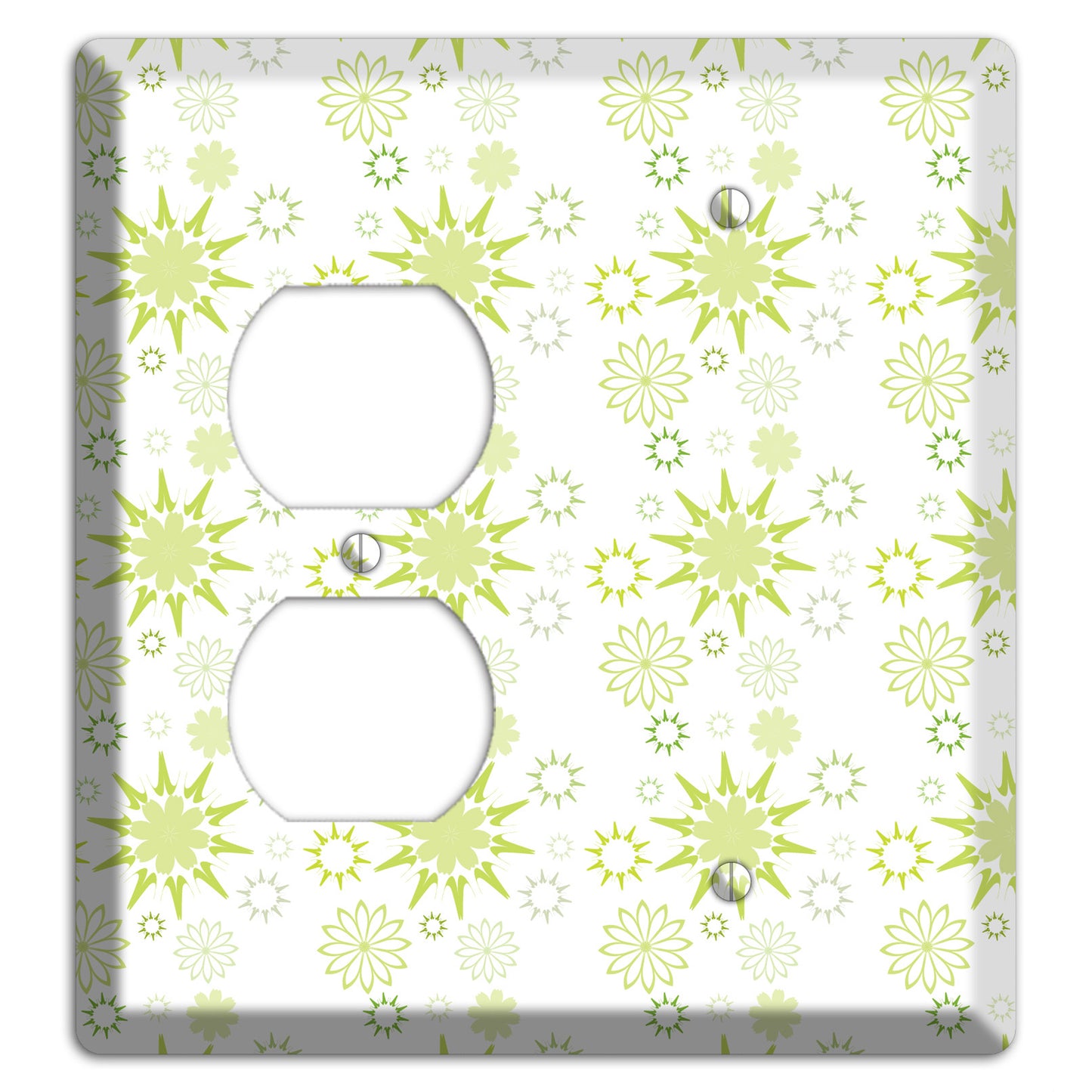 White with Multi Lime Floral Contour Retro Burst Duplex / Blank Wallplate