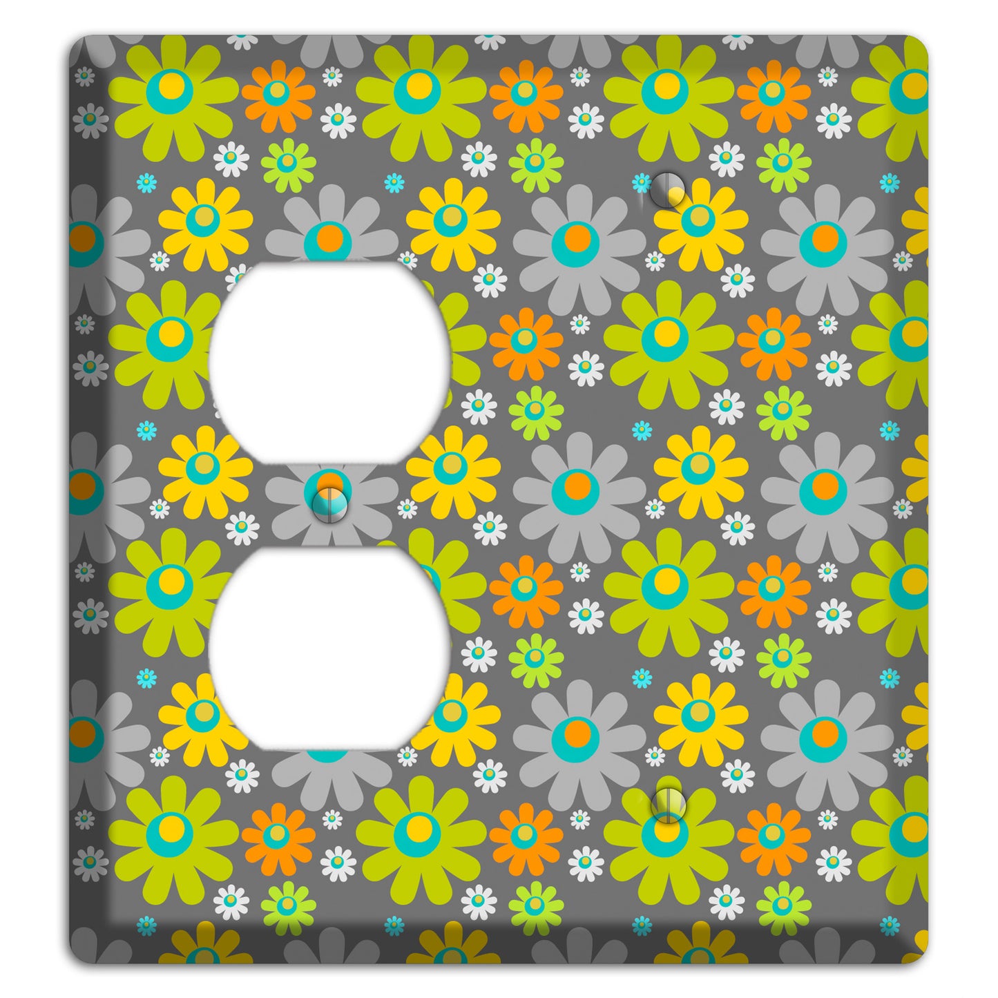 Grey and Yellow Flower Power Duplex / Blank Wallplate