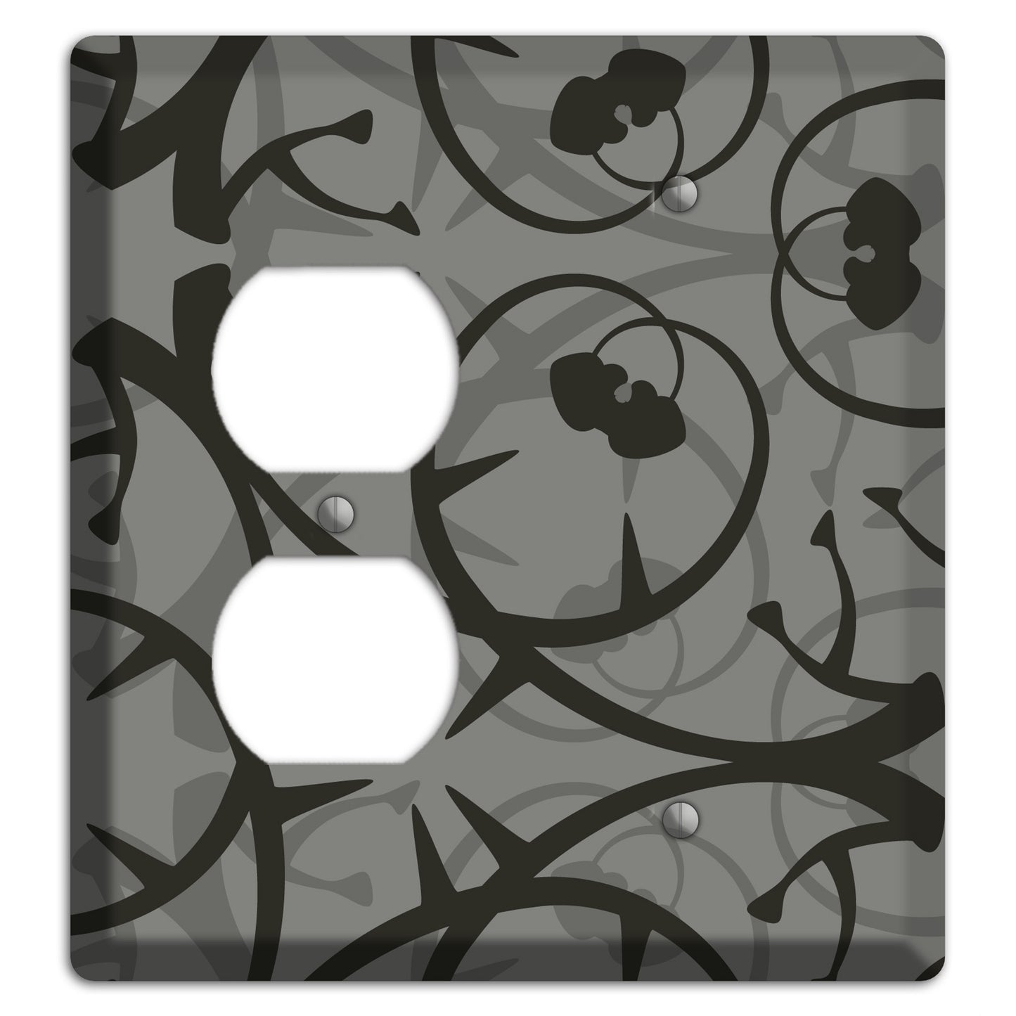 Grey with Black Retro Sprig Duplex / Blank Wallplate