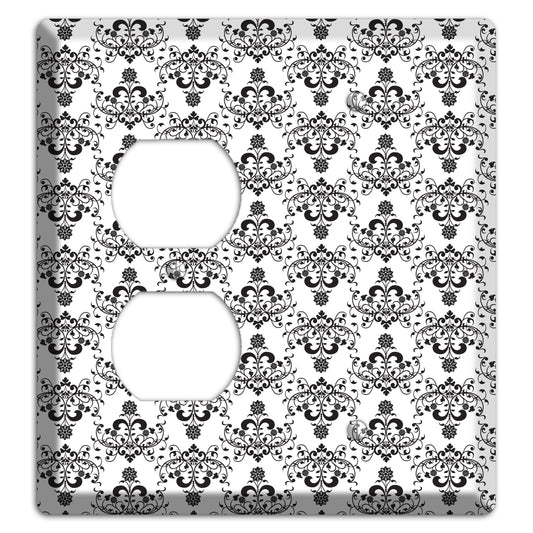 White with Black Cartouche Half Drop Duplex / Blank Wallplate