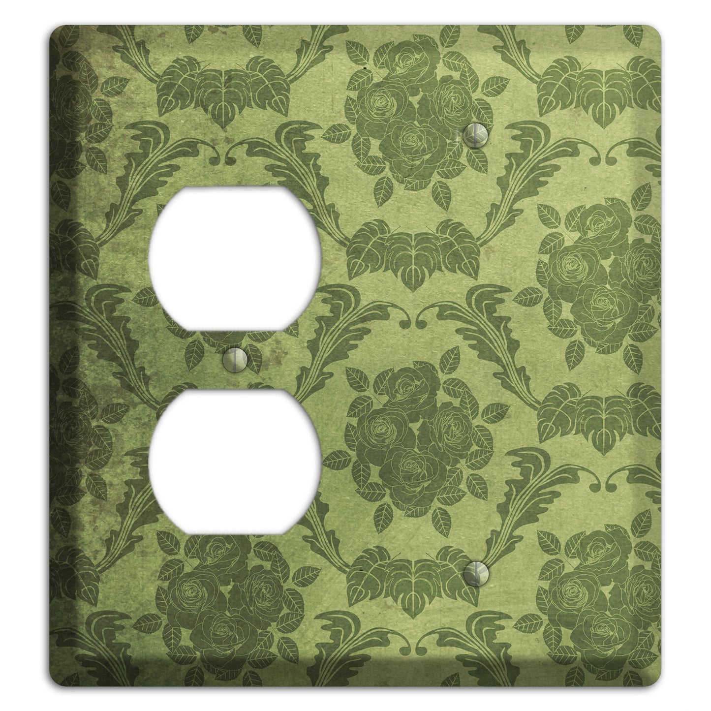 Green Smoke Vintage Rose Damask Duplex / Blank Wallplate