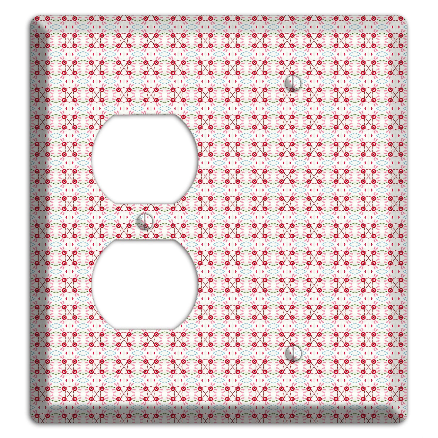 White with Red Ball and Stick Tapestry Duplex / Blank Wallplate