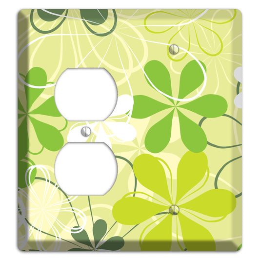 Green Retro Flowers Duplex / Blank Wallplate