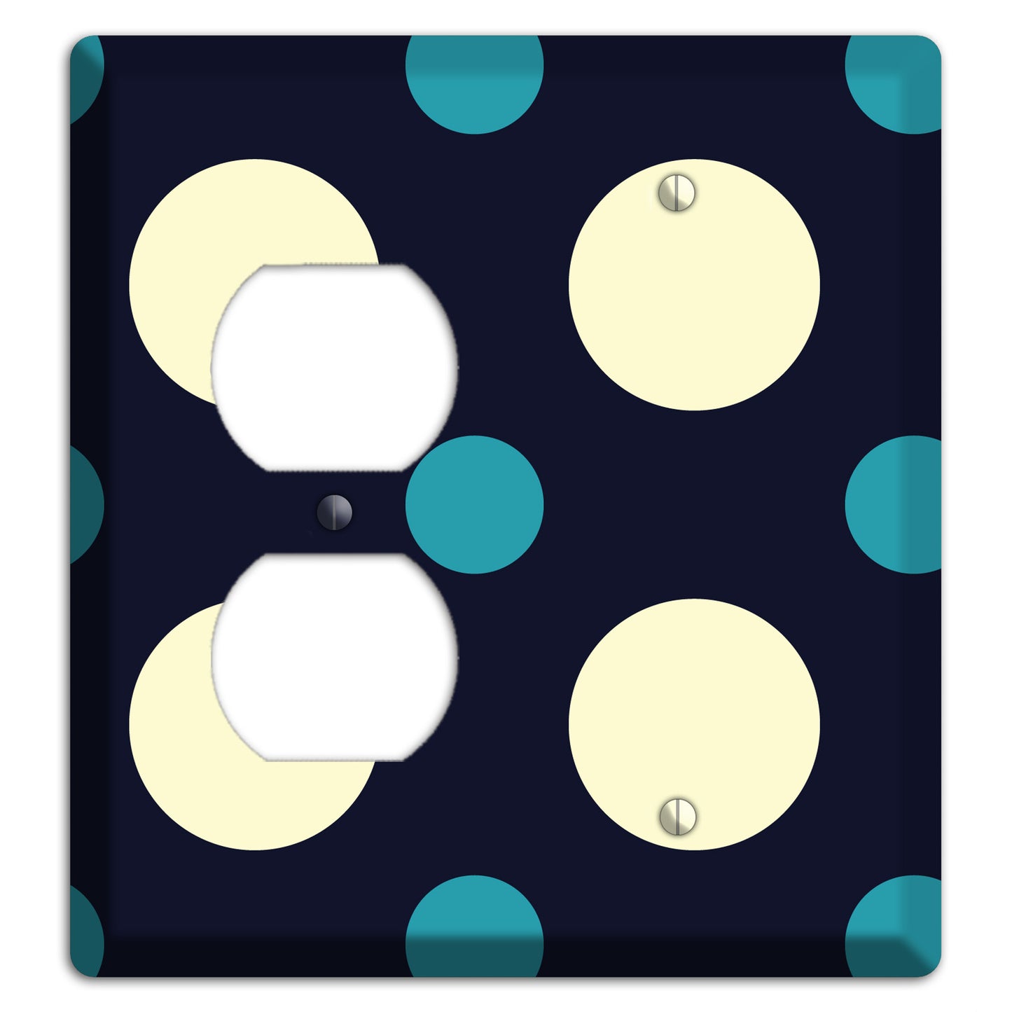 Black with Yellow and Teal Multi Medium Polka Dots Duplex / Blank Wallplate