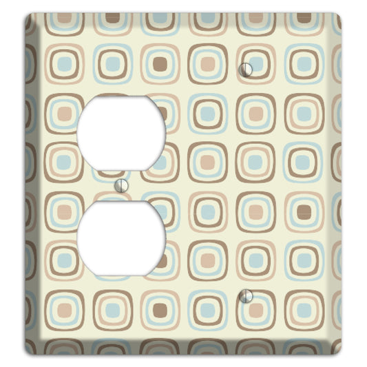 Multi Beige Brown Dusty Blue Retro Squares Duplex / Blank Wallplate