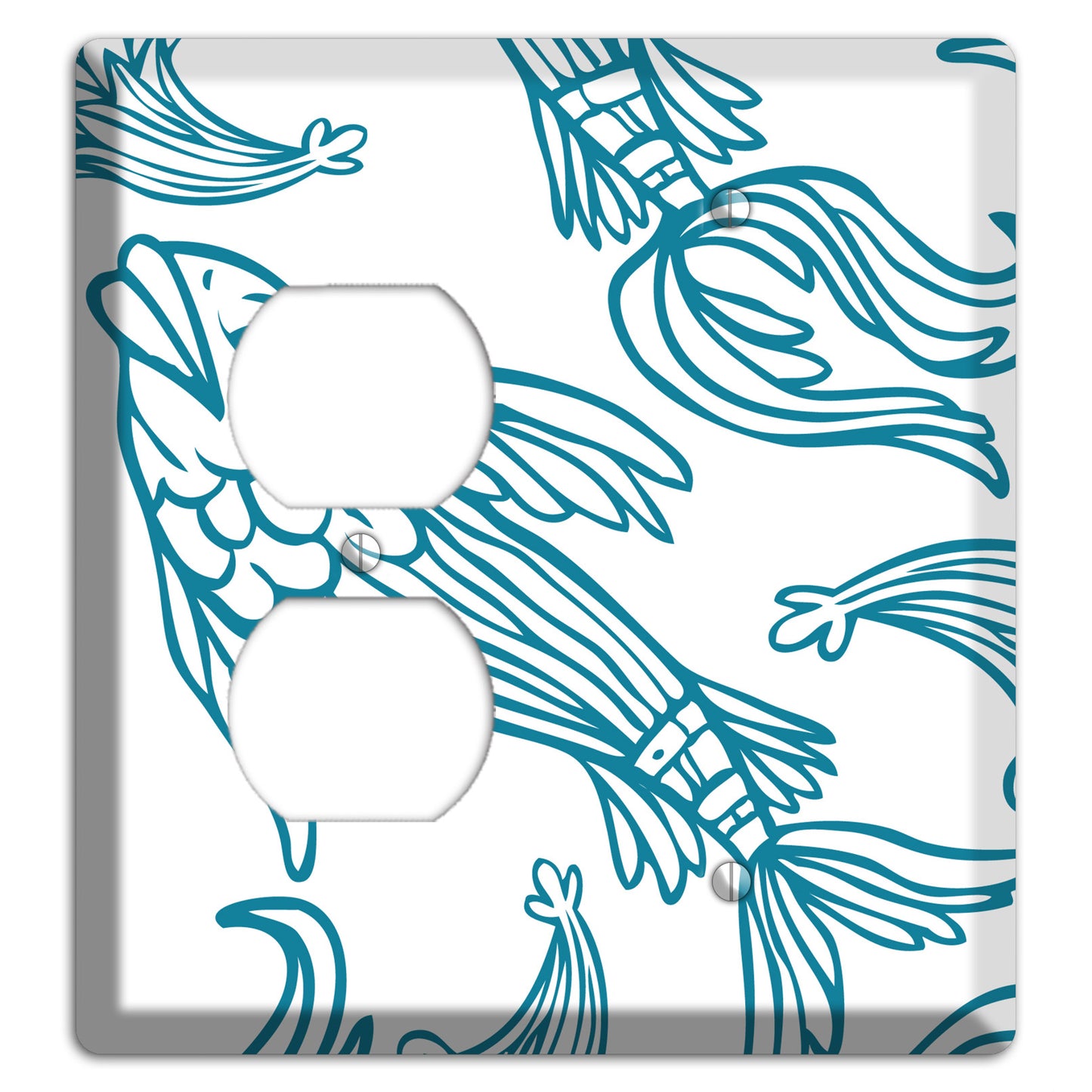 Teal and White Koi Duplex / Blank Wallplate