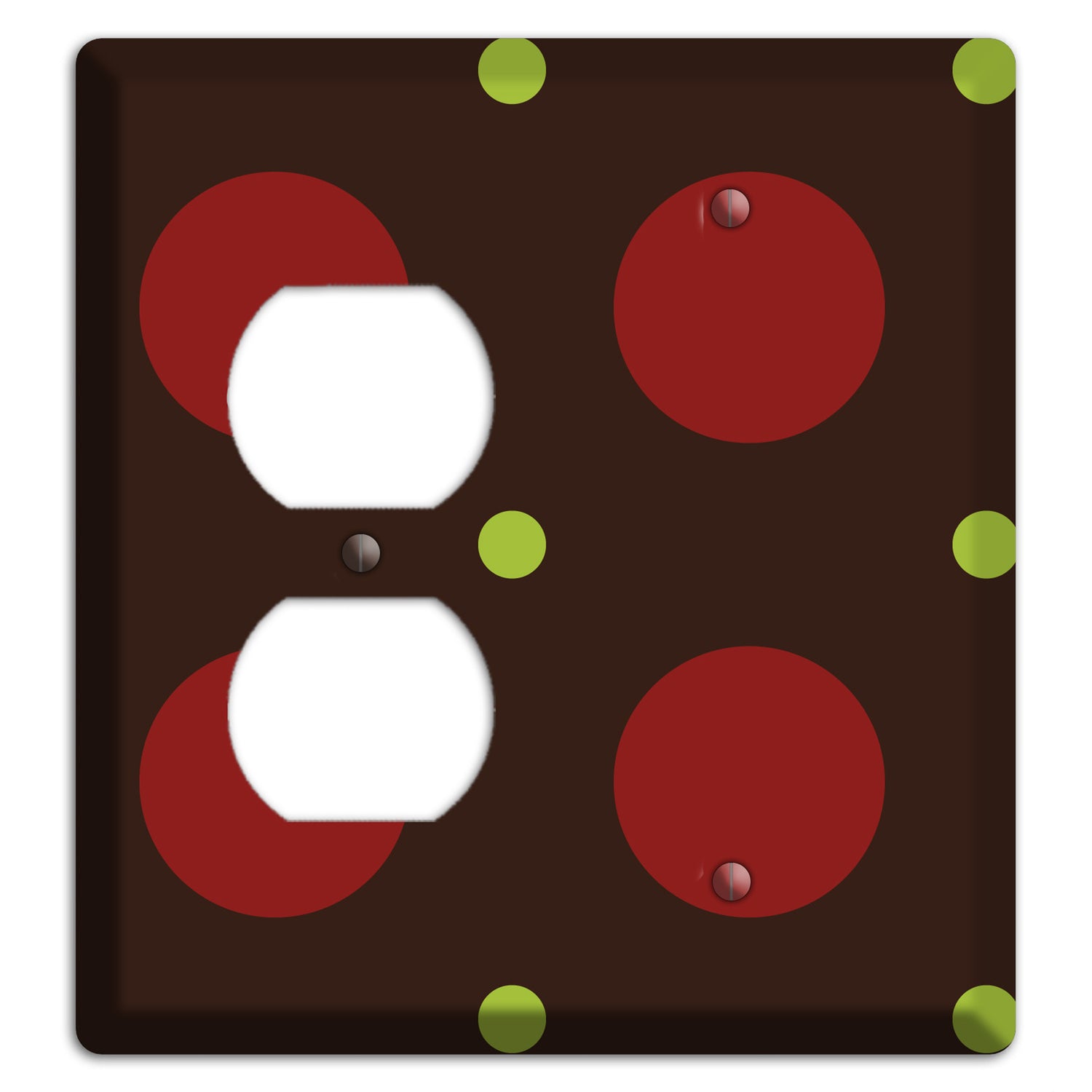 Brown with Red and Green Multi Medium Polka Dots Duplex / Blank Wallplate