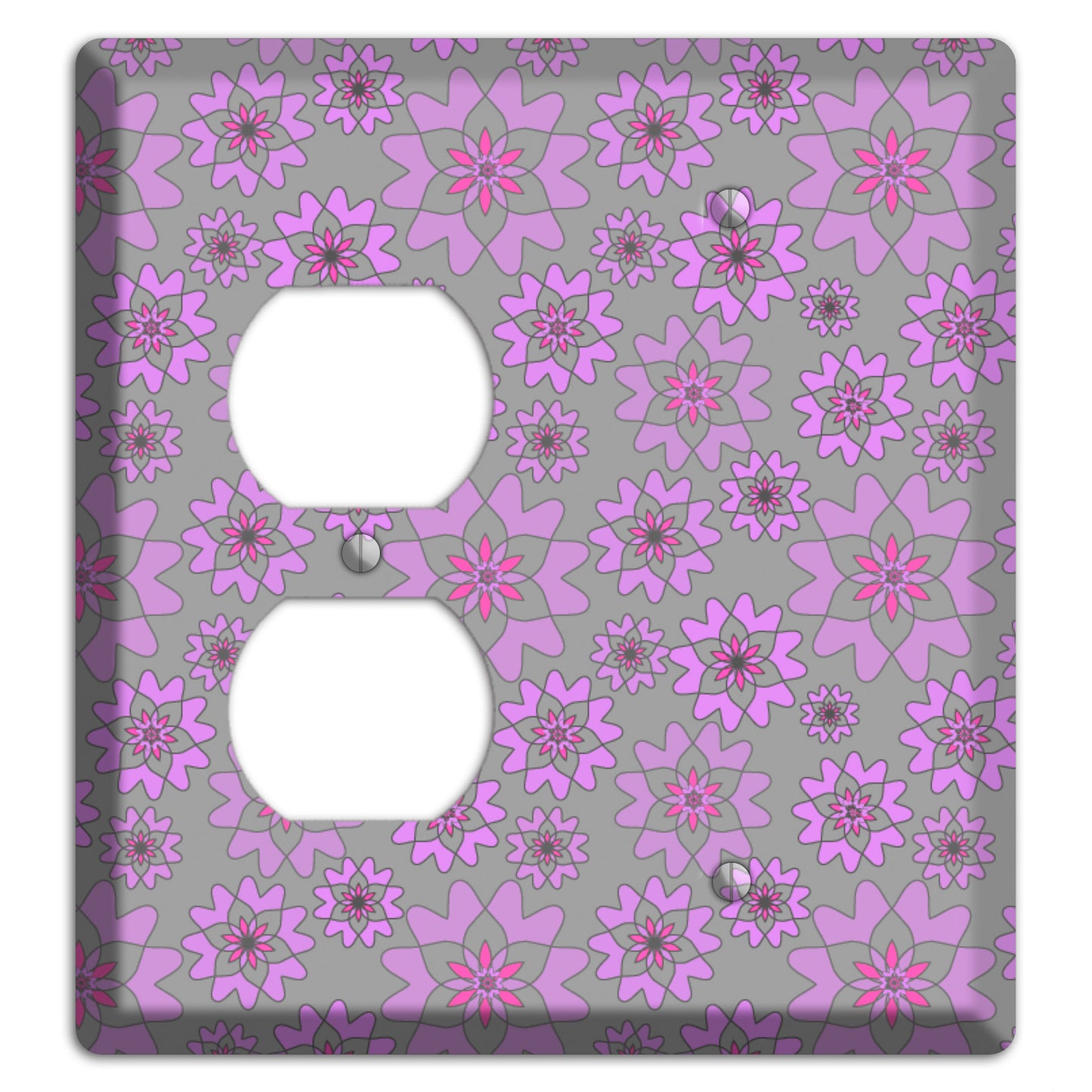 Grey with Purple Retro Suzani Duplex / Blank Wallplate