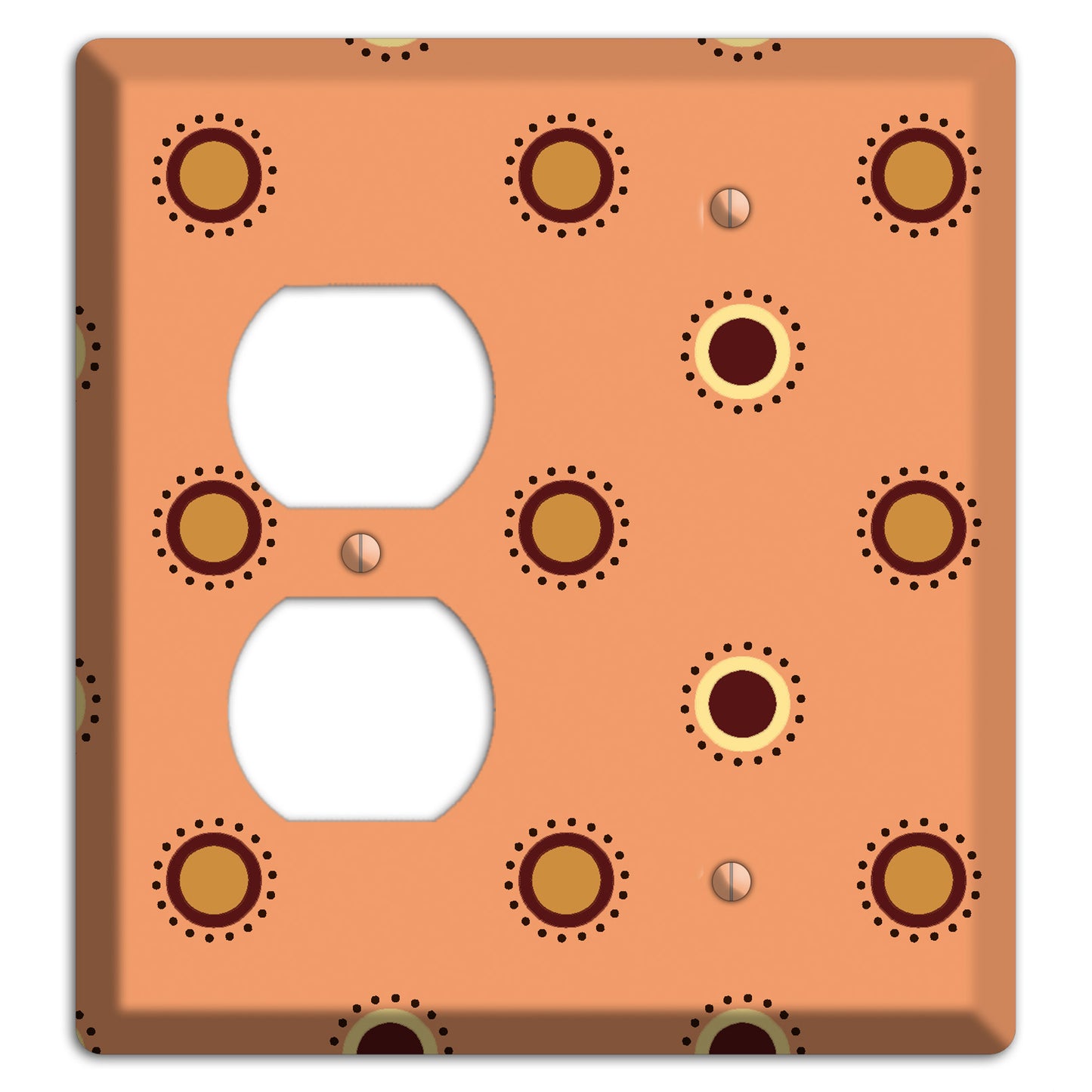 Coral with Multi Brown Suzani Dots Duplex / Blank Wallplate