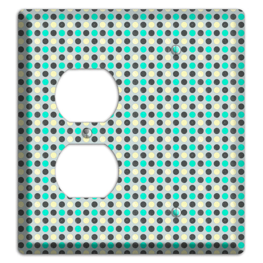 Grey with Black Off White and Turquoise Dots Duplex / Blank Wallplate