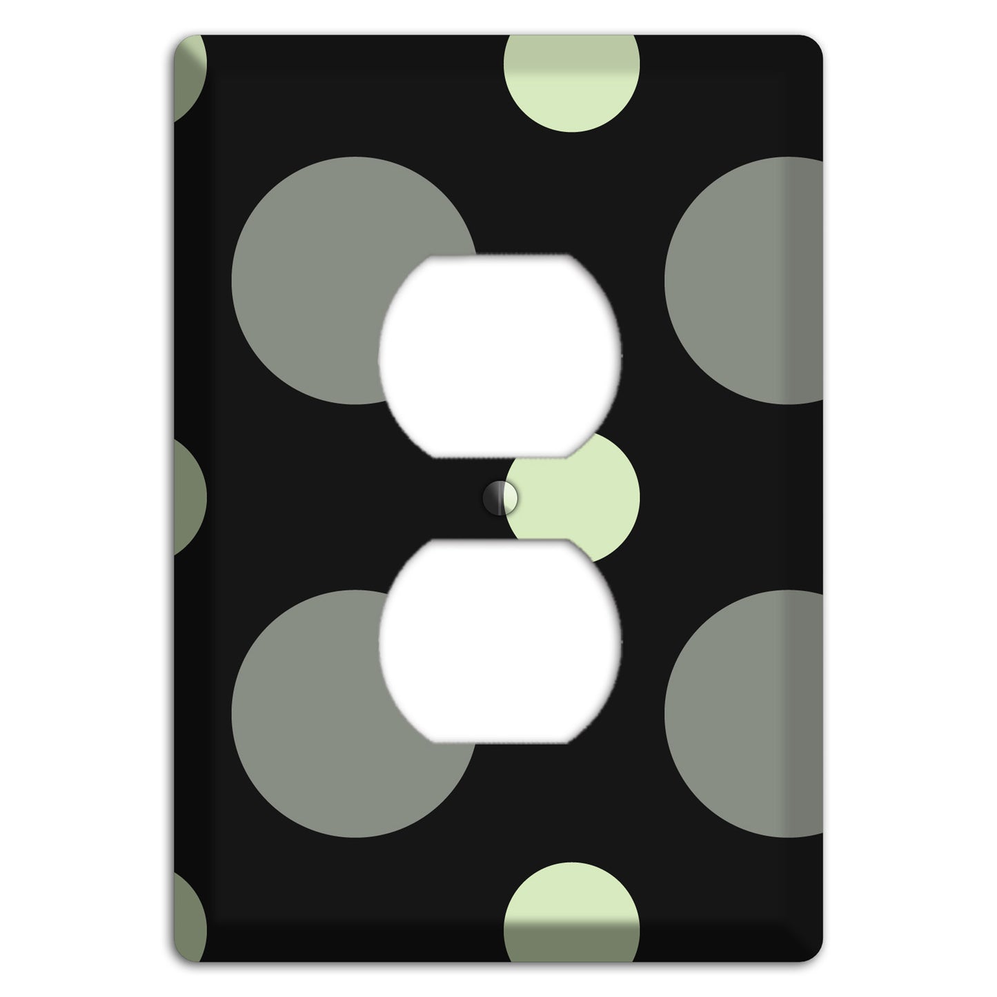 Black with Grey and Sage Multi Medium Polka Dots Duplex Outlet Wallplate