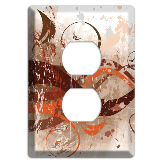 Brown Maroon Orange Swirl and Splatter Duplex Outlet Wallplate