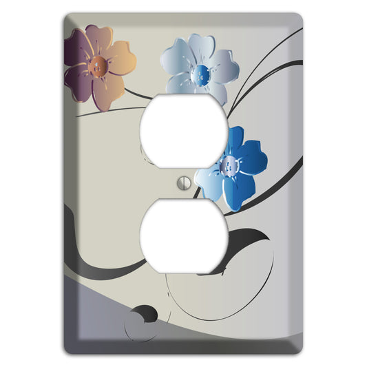 Grey and Blue Floral Sprig Duplex Outlet Wallplate